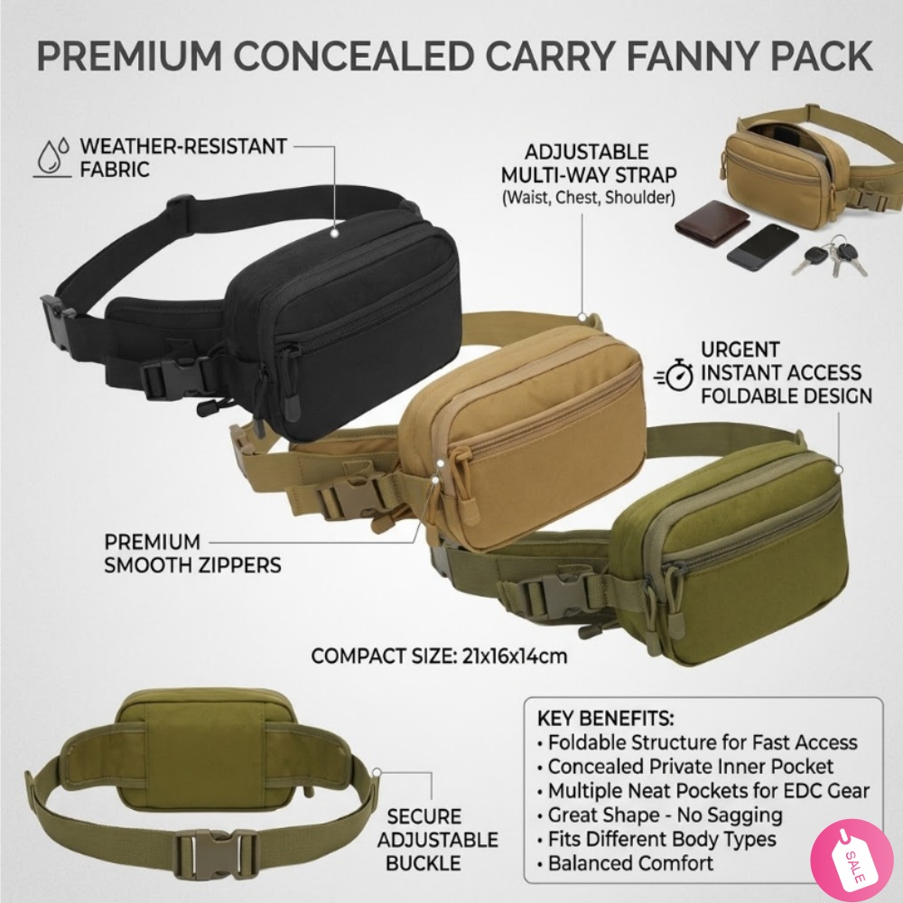 Edc Concealed Carry Fanny Pack - Tas Pinggang Taktis Tersembunyi untuk Pria,